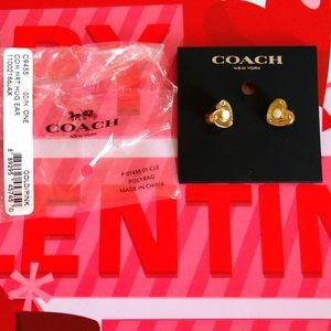 NWT Gold Plated Coach Signature Heart Earrings